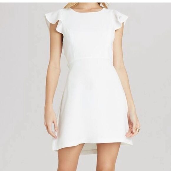 BCBGeneration White Ruffle Back Mini Dress | Size 10 - Picture 1 of 10